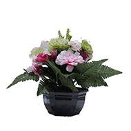 Coupe fleurs artificielles cimetière renoncules alliums et chrysanthèmes D 29 cm Rose fushia