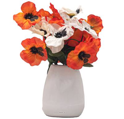 Pot céramique de fleurs artificielles Pensées pour le cimetière H 23 cm D 17 cm Orange
