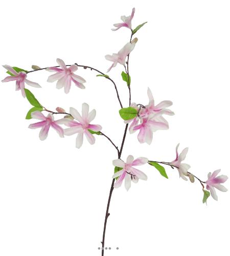 Magnolia artificiel H90 cm en branche 12 fleurs et 9 boutons Rose pâle