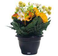 Pot de Chrysantheme, pensée et mini fleurs artificiels pour la Toussaint Jaune