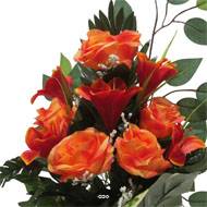 Vasque de Rose, Lys, Gypsophile et Ficus pour la toussaint Orange