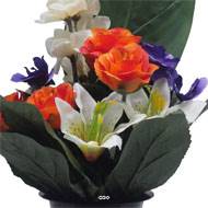 Pot Cone de fleurs artificielles de Rose, Lys, pensée, Delphinium Orange - Toussaint