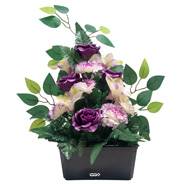 Jardinière d'Alstremarias fleurs artificielles pour le cimetière  H 50 cm Lg 40 cm Pourpre