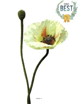 Pavot factice H60cm 1 fleur & 1 bouton Superbe fleur Crème vert - BEST
