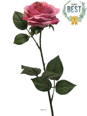 Rose factice Paris H64cm tête D9cm 12 feuille tissu Rose soutenu BEST