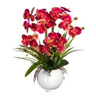Orchidée factice 3 hampes vase céramique H58cm touché réel Rose beauty