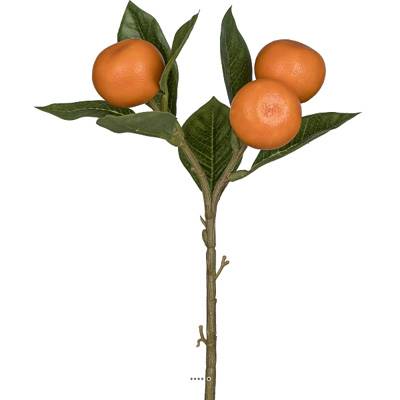 Branche artificielle de 3 mandarines avec feuillage H 28 cm L 16 cm
