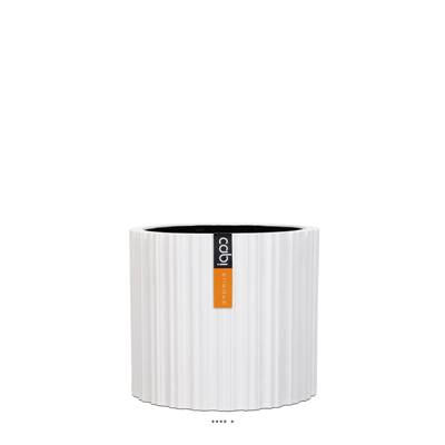 Pot polyester cylindre stries H 12,5 cm, Ø 14 cm, Blanc