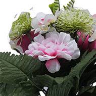 Coupe fleurs artificielles cimetière renoncules alliums et chrysanthèmes D 29 cm Rose fushia