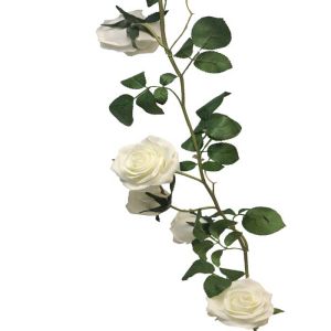 Guirlande de roses factice L145cm avec 7 superbes roses Blanc neige