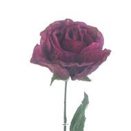 Rose Joy artificielle H 64 cm 1 tete D 7 cm 3 feuilles effet texturé Rose fushia