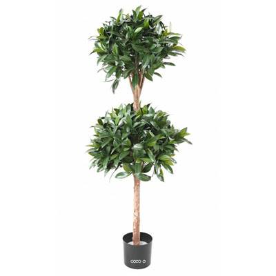 Laurier artificiel sur tronc pour extérieur double boule H 140 cm D 50 cm