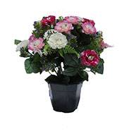 Pot fleurs artificielles pour le cimetière renoncules fleurettes H 36 cm D 30 cm Rose fushia