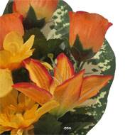 Pot pour la Tombe de Dahlias, Lys tigrés et Boutons de Rose artificiels Orange