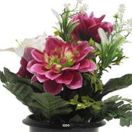 Pot pour les Tombes de Dahlias, mini fleurs et Lys artificiels pour la Toussaint Rose