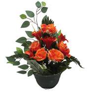 Vasque de Rose, Lys, Gypsophile et Ficus pour la toussaint Orange
