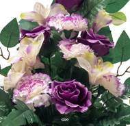 Jardinière d'Alstremarias fleurs artificielles pour le cimetière  H 50 cm Lg 40 cm Pourpre