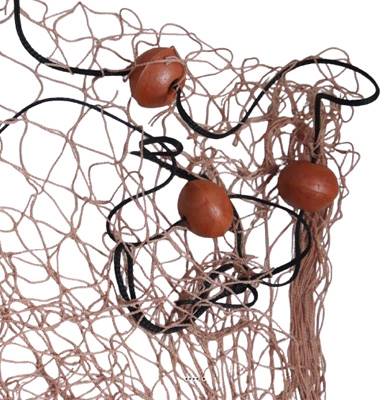 Filet de peche en corde marron clair et noir 200 x 150 cm avec flotteurs