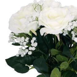 Bouquet artificiel création fleuriste calme blanc x9 roses H 75 cm