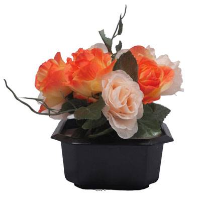 Bac carré fleurs artificielles Rose et lierre Orange pour la Toussaint
