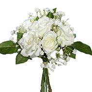 Bouquet de Roses et Gypsophile artificielles 7 tetes Hauteur 24 cm Crme