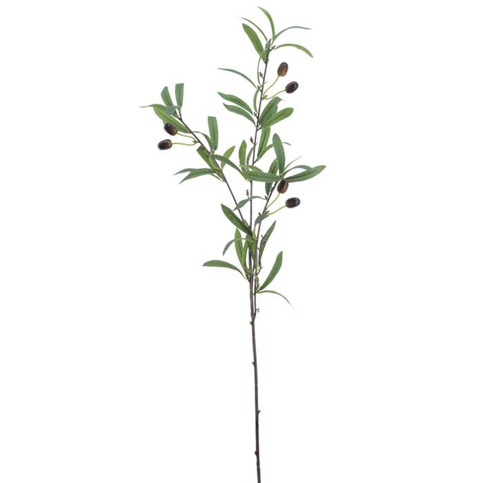 Branche d'olivier artificielle, 4 ramures, H 79 cm 6 olives factices