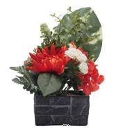 jardinièrre pot beton Chrysanthème, Hortensia, Dahlia et eucalyptus Orange