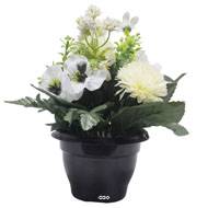 Pot de Chrysantheme, pensée et mini fleurs artificiels pour la Toussaint Crème