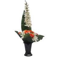 Pot Cone de fleurs artificielles de Rose, Orchidée et delphinium Orange pour la Toussaint