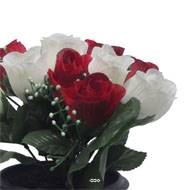 Pot pour Tombe de bouton de rose et mini fleurs Rouge-blanc artificiels - Toussaint 