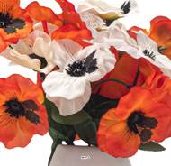 Pot céramique de fleurs artificielles Pensées pour le cimetière H 23 cm D 17 cm Orange