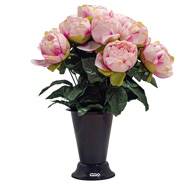 Pot Cône de Pivoines fleurs artificielles pour le cimetière H 37 cm D 30 cm Rose