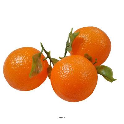 Orange artificielle avec feuilles en lot de 3 en plastique soufflé