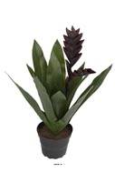 Bromélia fleurie artificielle en pot, H 40 cm Mauve violet