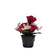 Pot composition fleurs artificielles cimetière roses et orchidées H 24 cm L 16 cm fushia