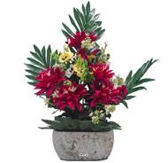 Jardinière pot béton Chrysantheme, Pensée et mini fleurs Bourgogne pour la Toussaint