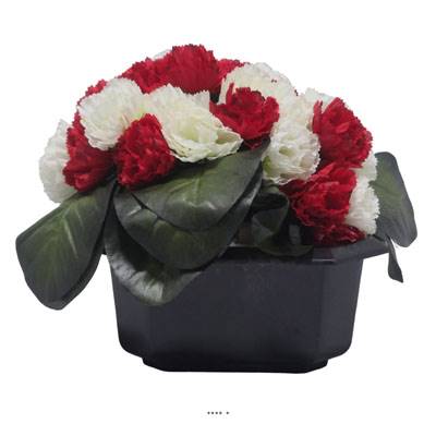 Bac carré fleurs artificielles œillets pour la Toussaint Rouge-blanc 751