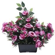 Devant de tombe de Rose, Mini fleurs et Ficus Pourpre artificiels pour la Toussaint