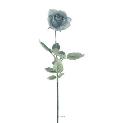 Rose Joy artificielle H 64 cm 1 tete D 7 cm 3 feuilles effet texturé Gris-Bleu