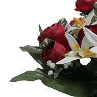 Jardinière fleurs artificielles cimetière renoncules et orchidées H 30 cm L 40 cm Bourgogne