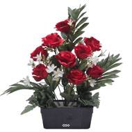 Jardinière fleurs artificielles Rose et Mini fleurs Rouge pour la Toussaint