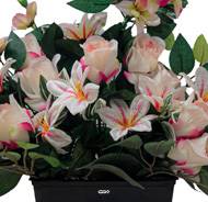 Devant de tombe fleurs artificielles pour le cimetière roses, Orchidées et lys H 50 cm Rose-crème