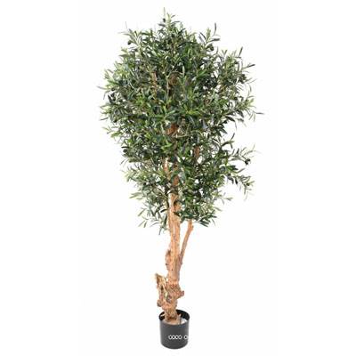 Olivier artificiel avec olives en pot tronc bois noueux H 150 cm Vert D 60 cm