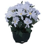 Composition fleurs artificielles cimetière vasque marguerites H27 cm D27 cm Blanc