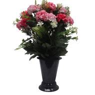 Pot Cone pour le cimetière de fleurs artificielles de Zinnias Rose fushia pour la Toussaint
