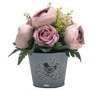 Pot Zinc fleurs artificielles Boutons de Pivoines pour le cimetière H 24 cm D 21 cm Lavande