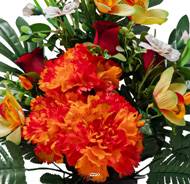 Pot Cône d'Oeillets fleurs artificielles pour le cimetière H 57 cm D 37 cm Orange