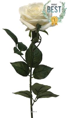 Rose factice Paris H64cm belle tête D9cm 12 feuilles tissu Crème -BEST