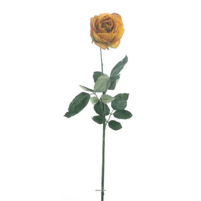 Rose Joy artificielle H 64 cm 1 tete D 7 cm 3 feuilles effet texturé Orange-Vert