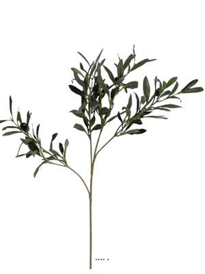 Branche d'olivier artificielle, 4 ramures, H 50 cm 6 olives factices